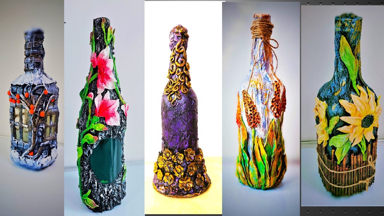 5 Stunning bottle Decor ideas | Bottle Art | Air Dry Clay ideas