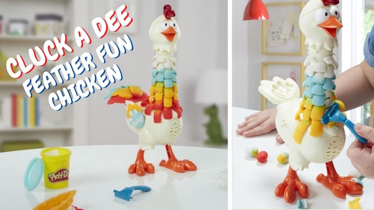 Play-Doh Animal Crew cluck-A-Dee Feather fun chicken Farm animal playset.