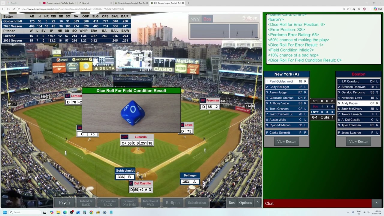 Game 129 New York Yankees vs Boston Mob, MLB vs Me 2025 Dynasty League Baseball Replay