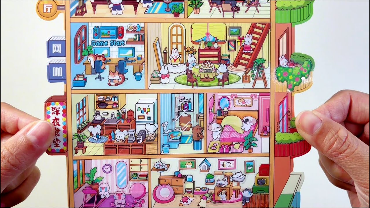 [ASMR]DIY a super luxurious six-story animal apartment with stickers~