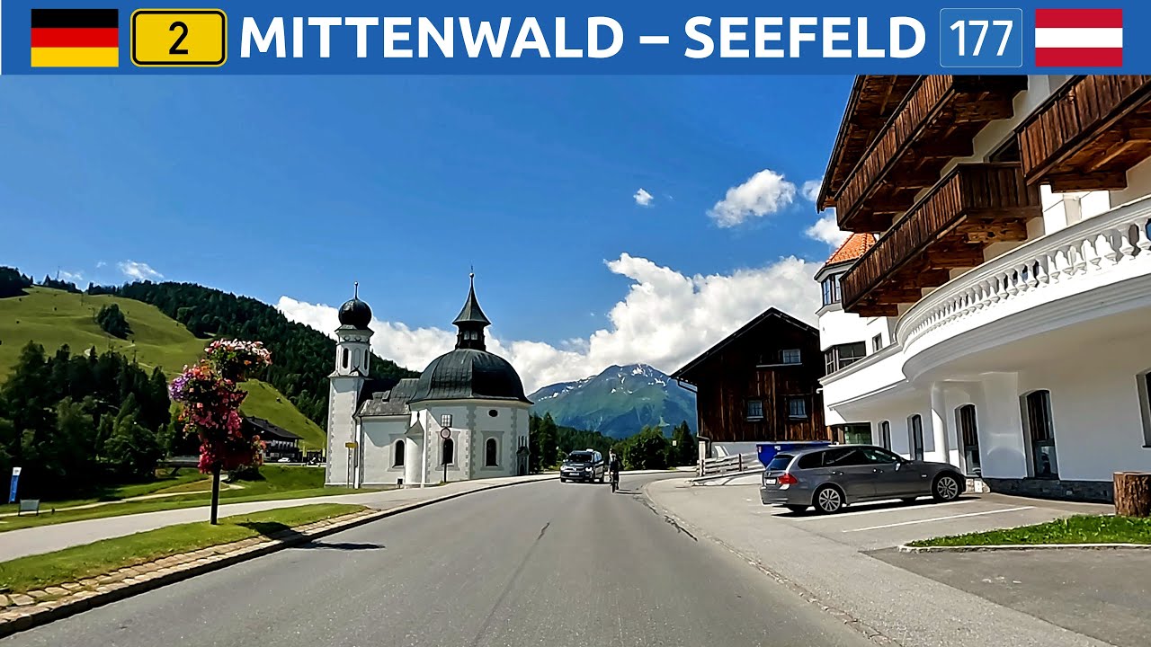 Driving from Germany to Austria. Mittenwald - Seefeld. 4K