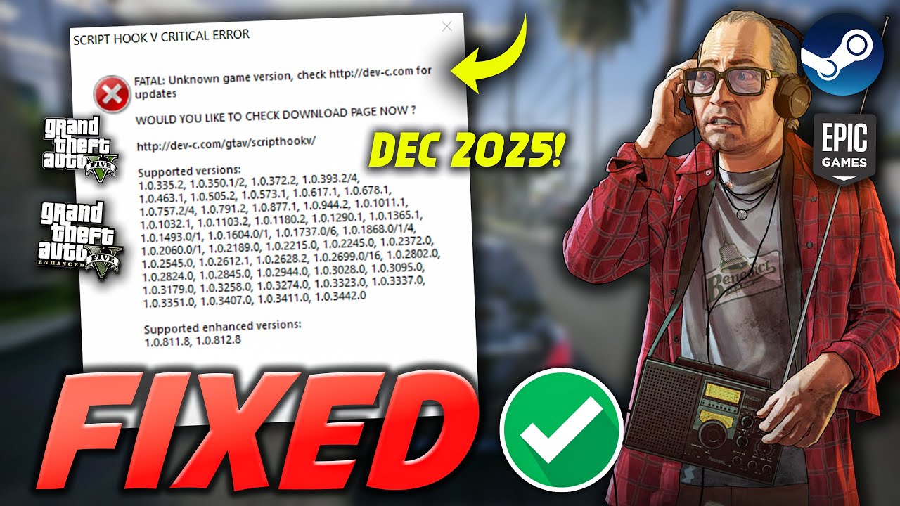 Исправление критической ошибки Script Hook V в GTA 5 | Улучшенное исправление критической ошибки ...