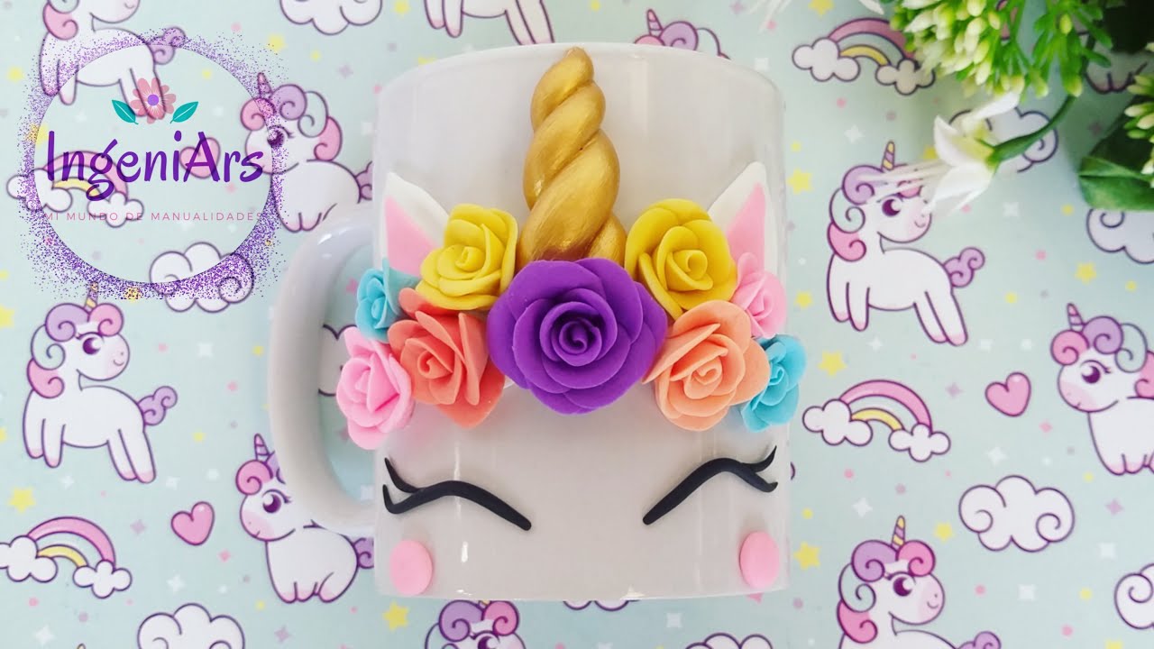 Como hacer taza unicornio. Decorada en Porcelana Fría/Pasta Flexible