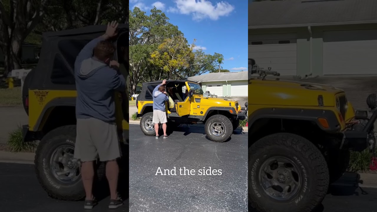 The EASIEST Way To Take Your Jeep TJ Soft Top Down! #jeep #jeeptj #wrangler #howto #jeepgirls