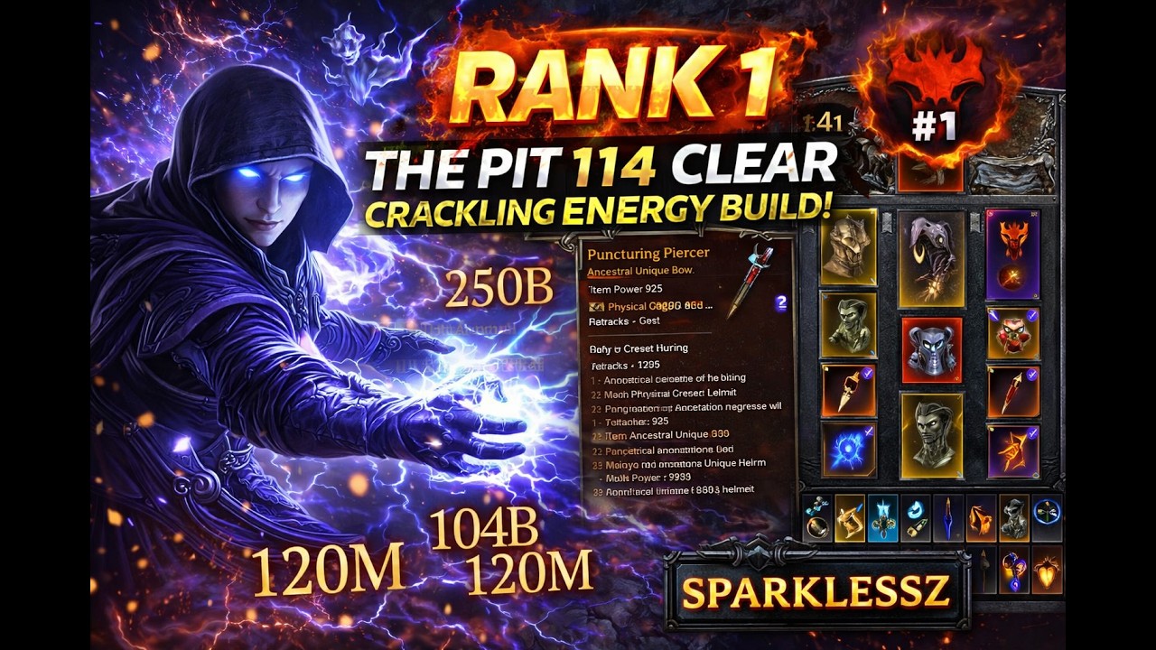 Diablo 4 Rank 1 Pit 114 Clear ⚡ Sorcerer Crackling Energy Build