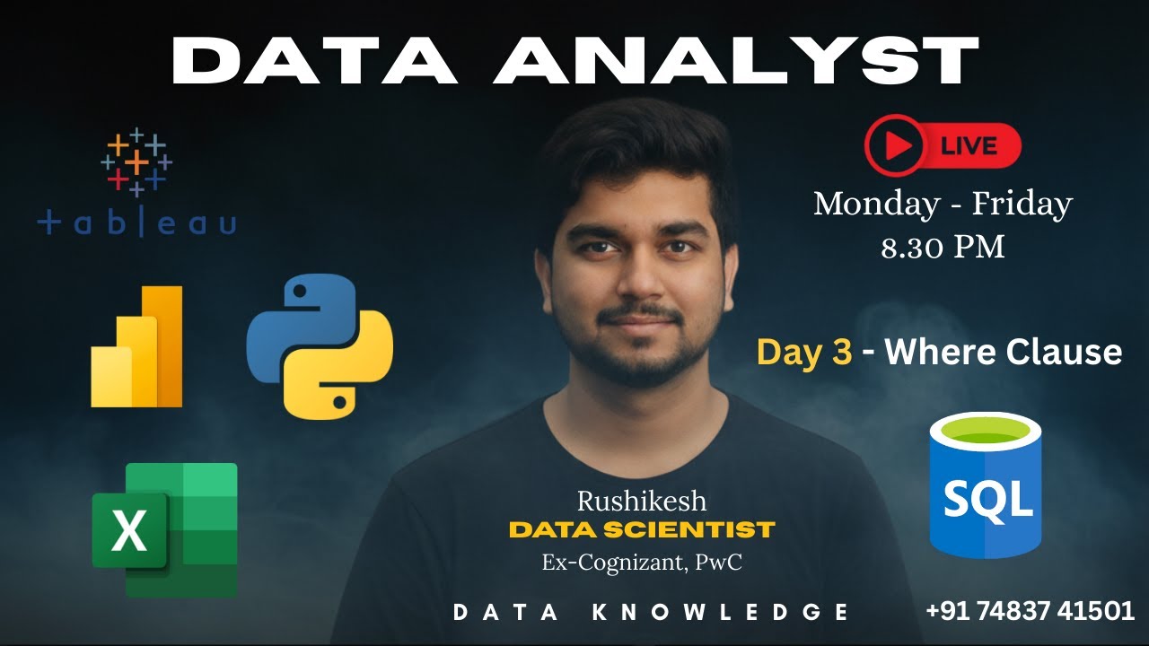 Day 3 Data Analyst FULL Course Beginner's to Advance Hindi | SQL Where clause #SQL#powerbi #data