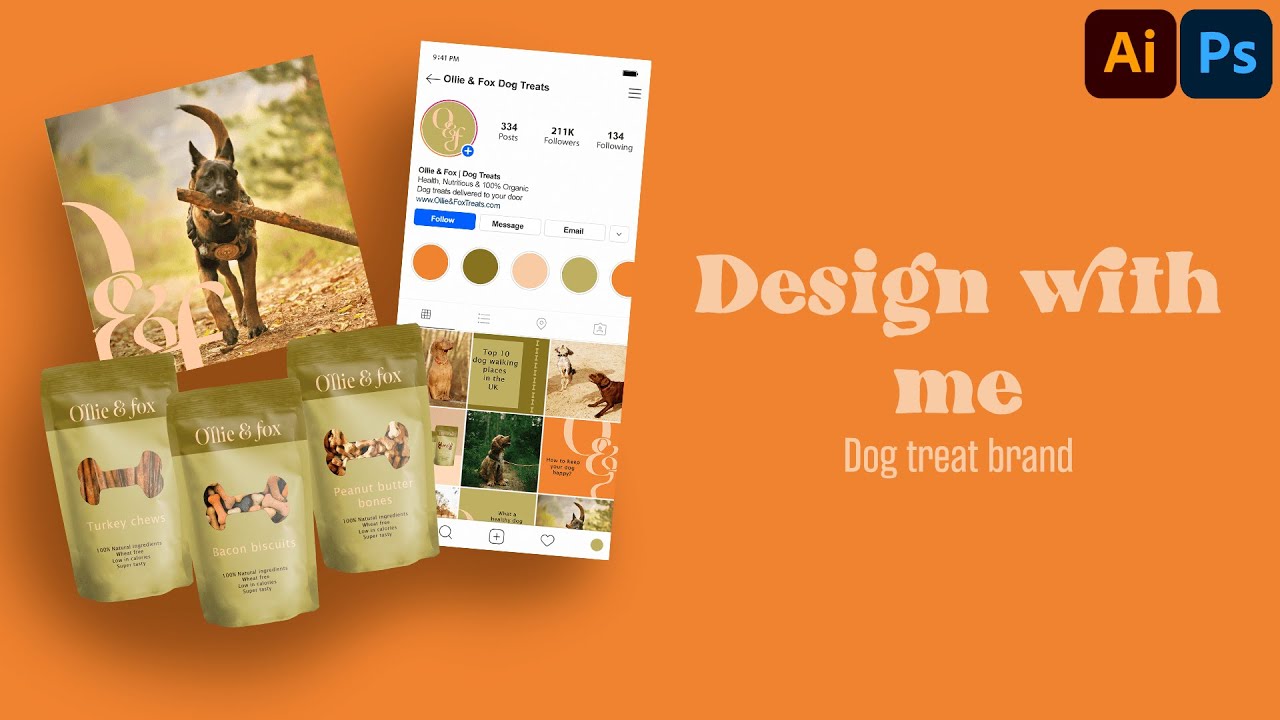 Designing a mature dog treat brand | brand identity, packaging & Instagram feed