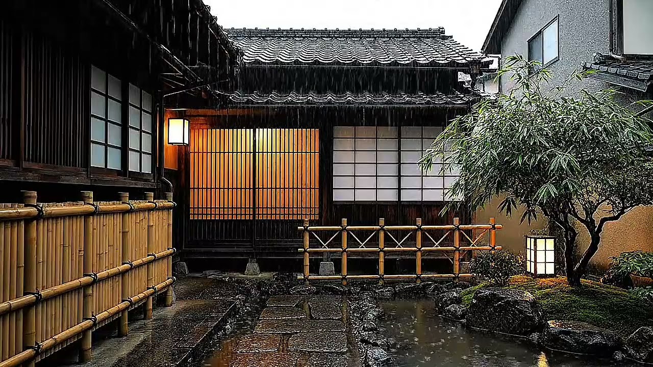 Cozy Kyoto japan Rain & Soft Thunder Healing Rain Sounds for Deep Sleep and Full Relaxation