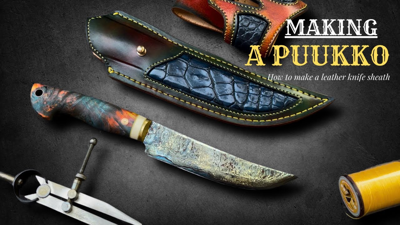 Making a leather sheath for knife ( hunting) - mix crocodile leather .