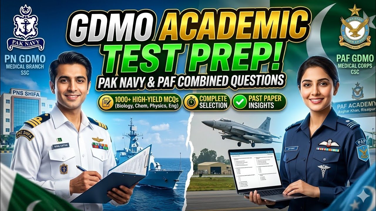 GDMO academics #1🛑liveGDMO Academic Test Preparation Question Bank for Pakistan Navy & PAF Selection