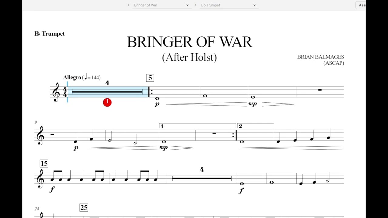 Bringer of War (Brian Balmages) Bb Trumpet Play Along