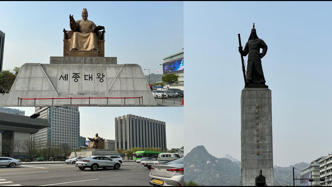 Visiting Gwanghwamun Square - statue of King Sejong and statue of Admiral Yi Sun-sin
