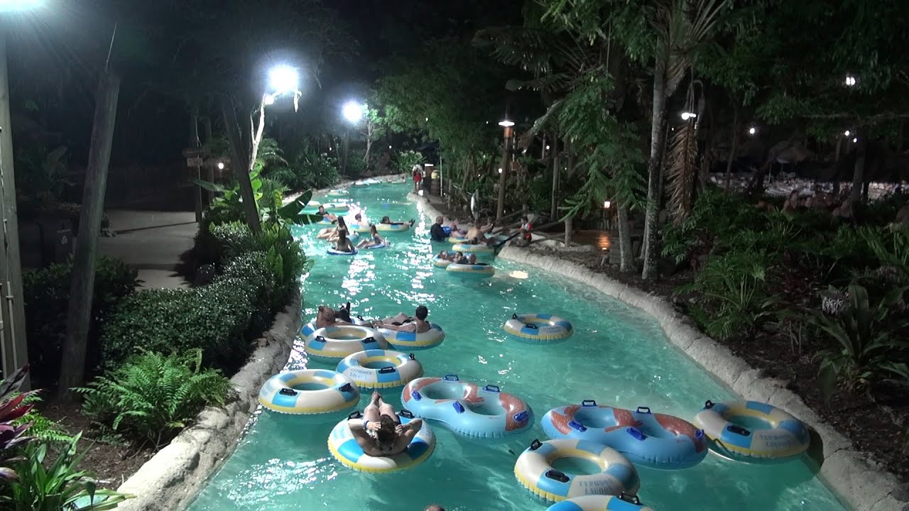 Disney's Typhoon Lagoon Castaway Creek Lazy River Nighttime POV at First DVC Beach Bash