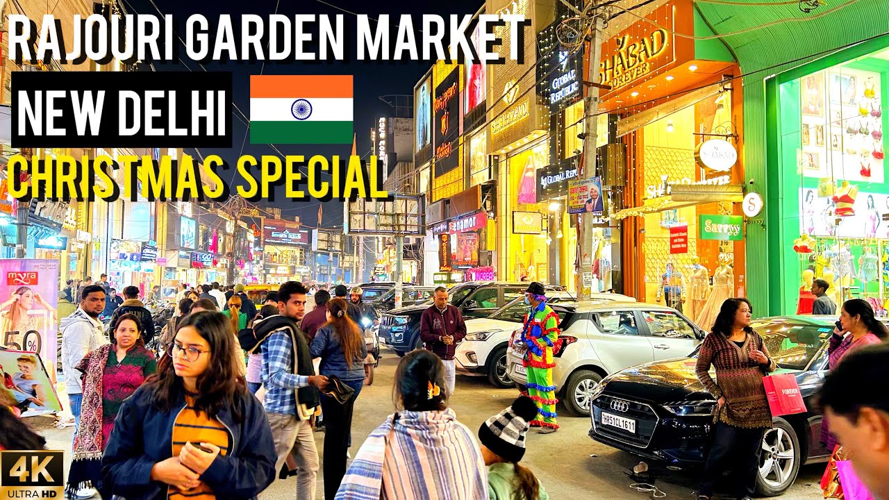 Walking And Exploring-Rajouri Garden Market New Delhi India🇮🇳4K HDR Walking Video Christmas🎄special