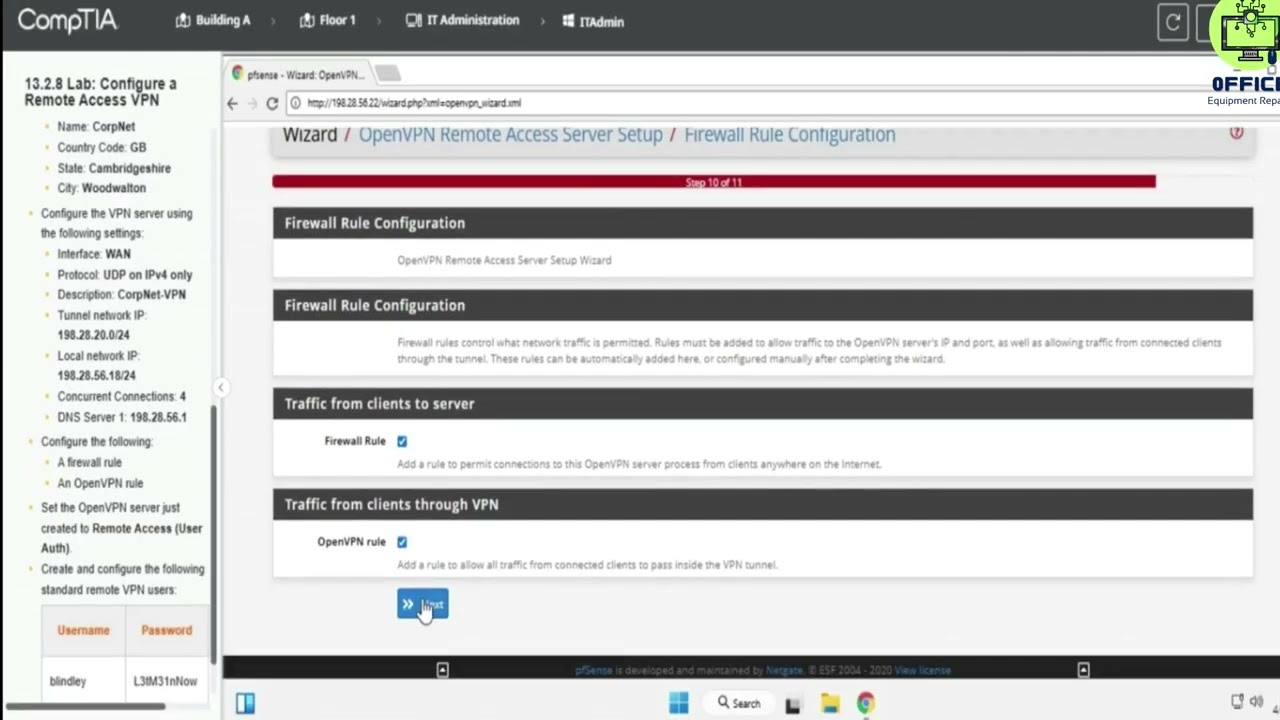 Testout Network+ 13.2.8 Lab Configure a Remote Access VPN