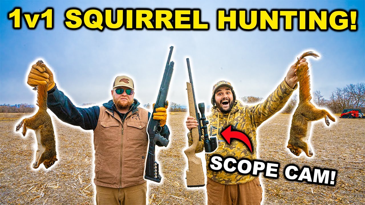 RIFLE vs SHOTGUN 1v1 Squirrel Hunting CHALLENGE!!! (SCOPE CAM) - Catch Clean Cook