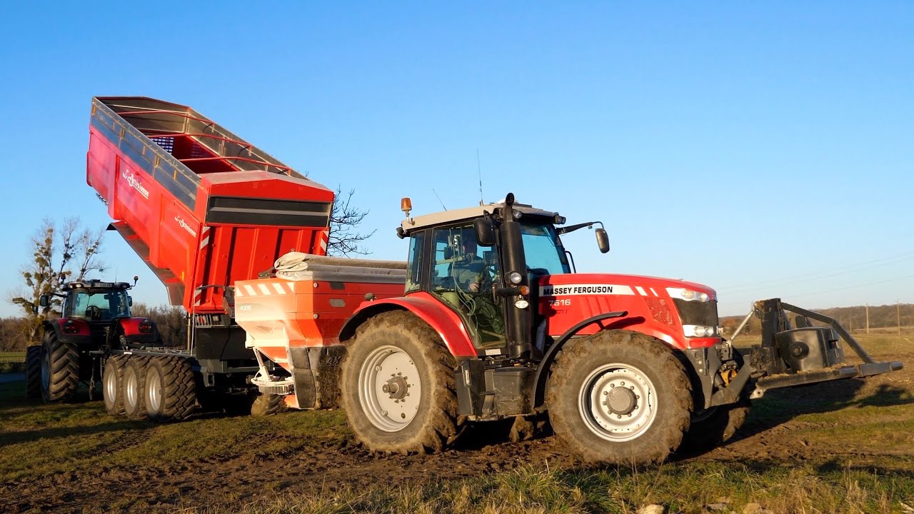 Épandages d'engrais 2022 ! MF 7616 et Kuhn Axis / Benne L'artésienne 3 essieux semi élévatrice