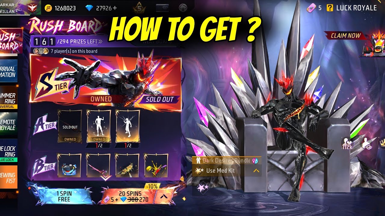 How to Get Dark Desires Bundle | Free Fire Rush Board Event | ff new event today 