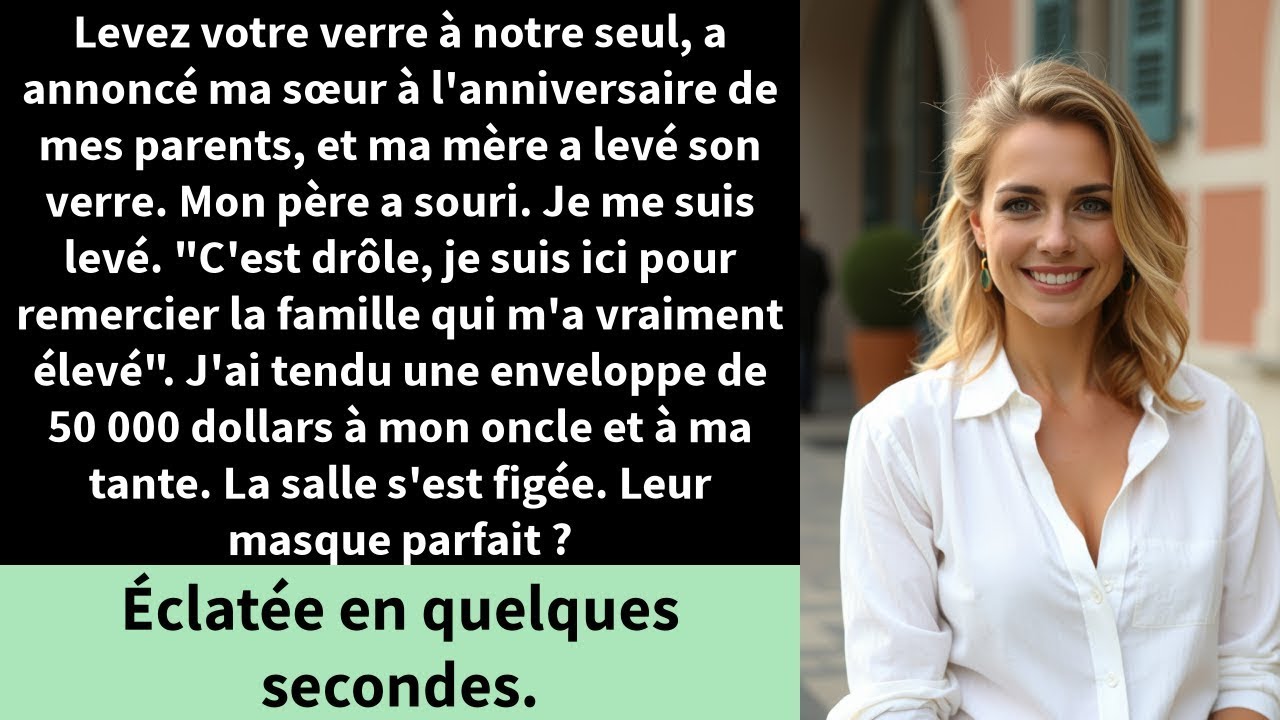 Levez votre verre à notre seul, a annoncé ma sœur à l'anniversaire de mes parents,