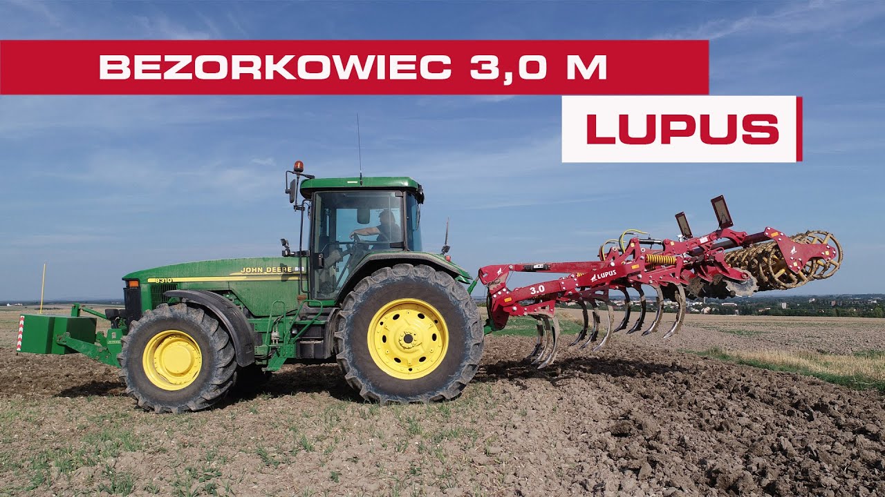 Praca agregatem bezorkowym 3m LUPUS ciągnikiem John Deere 8310