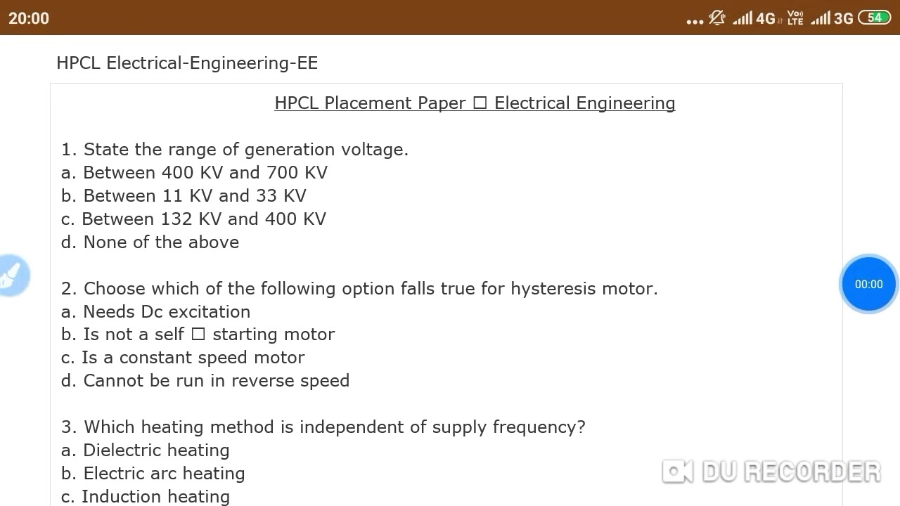 HPCL ELECTRICAL ENGINEERING PREVIOUS YEAR QUESTION PAPERS