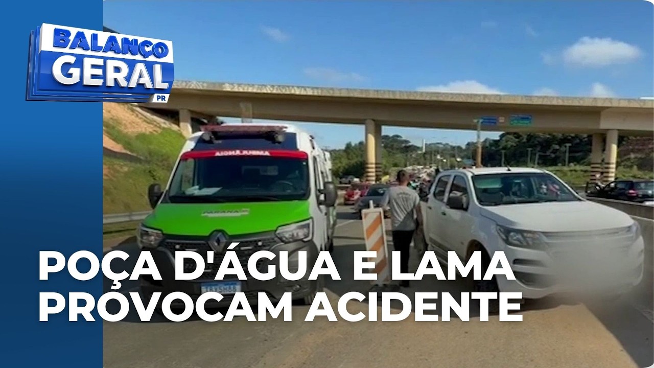 Poça d'água e lama provocam acidente; 3 pessoas ficaram feridas na Rodovia dos Minérios
