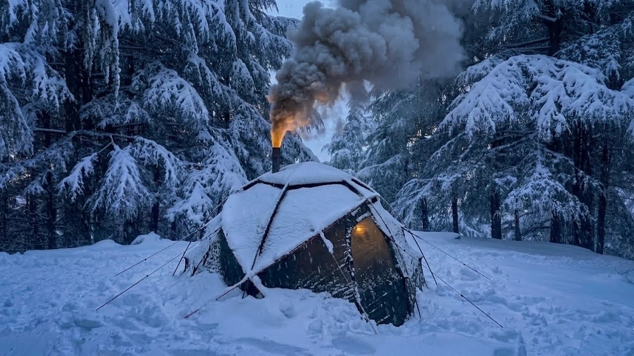 Winter Survival in a Harsh Storm | Hot Tent Camping (No Talking)