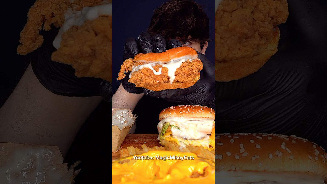 KFC &ldquo;extra&rdquo; Crispy Chicken Burger (with cheese sauce) #asmr #mukbang
