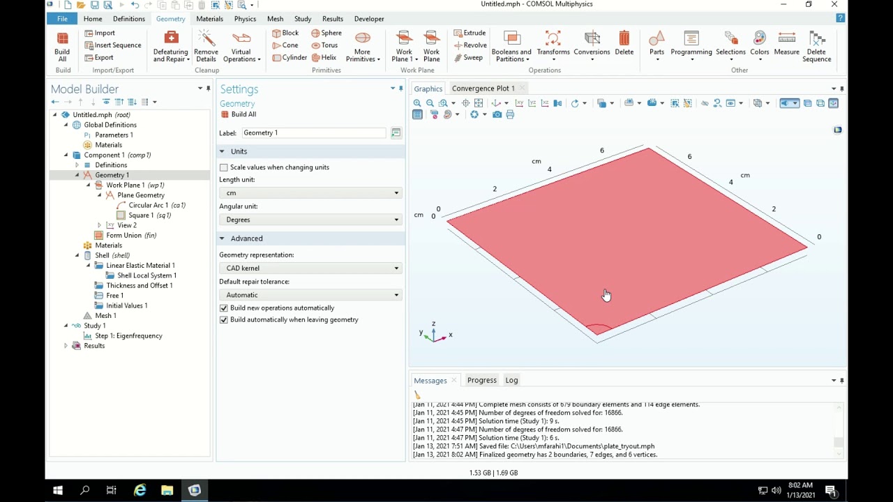 Modal Analysis of a Chladni Plate using COMSOL