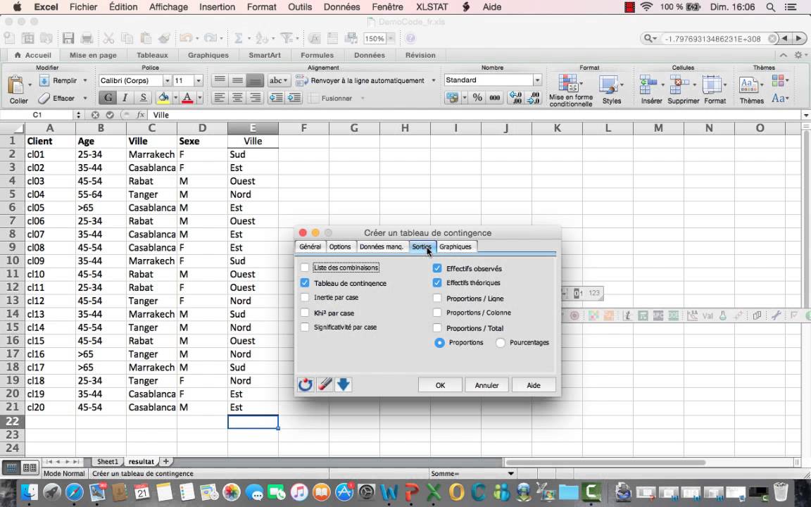 Cours 3: Formation XLSTAT- G&eacute;n&eacute;rer un tableau de contingence