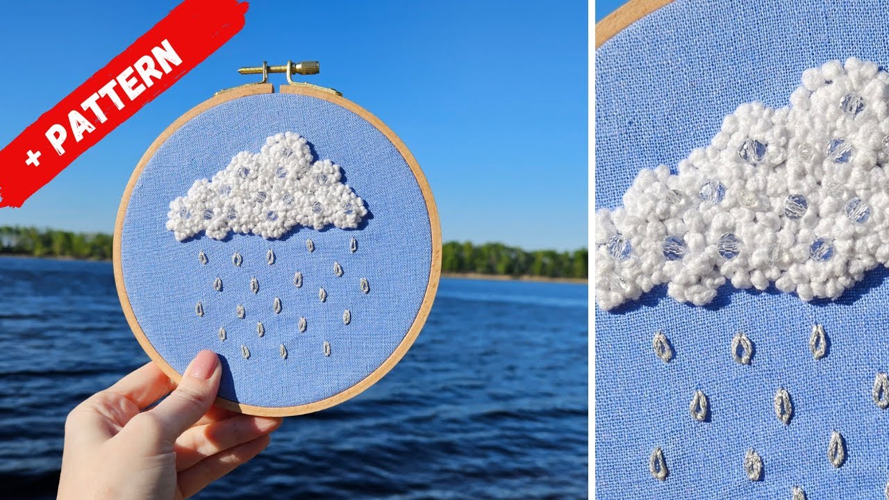 Hand Embroidery Rain cloud | Easy Beads Hand Embroidery For Beginner | Needlepoint Active