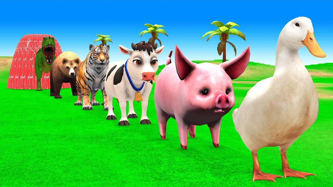 Long Slide Game With Cow Elephant Gorilla Hippopotamus Tiger 3d Animal Game Funny 3d Animals