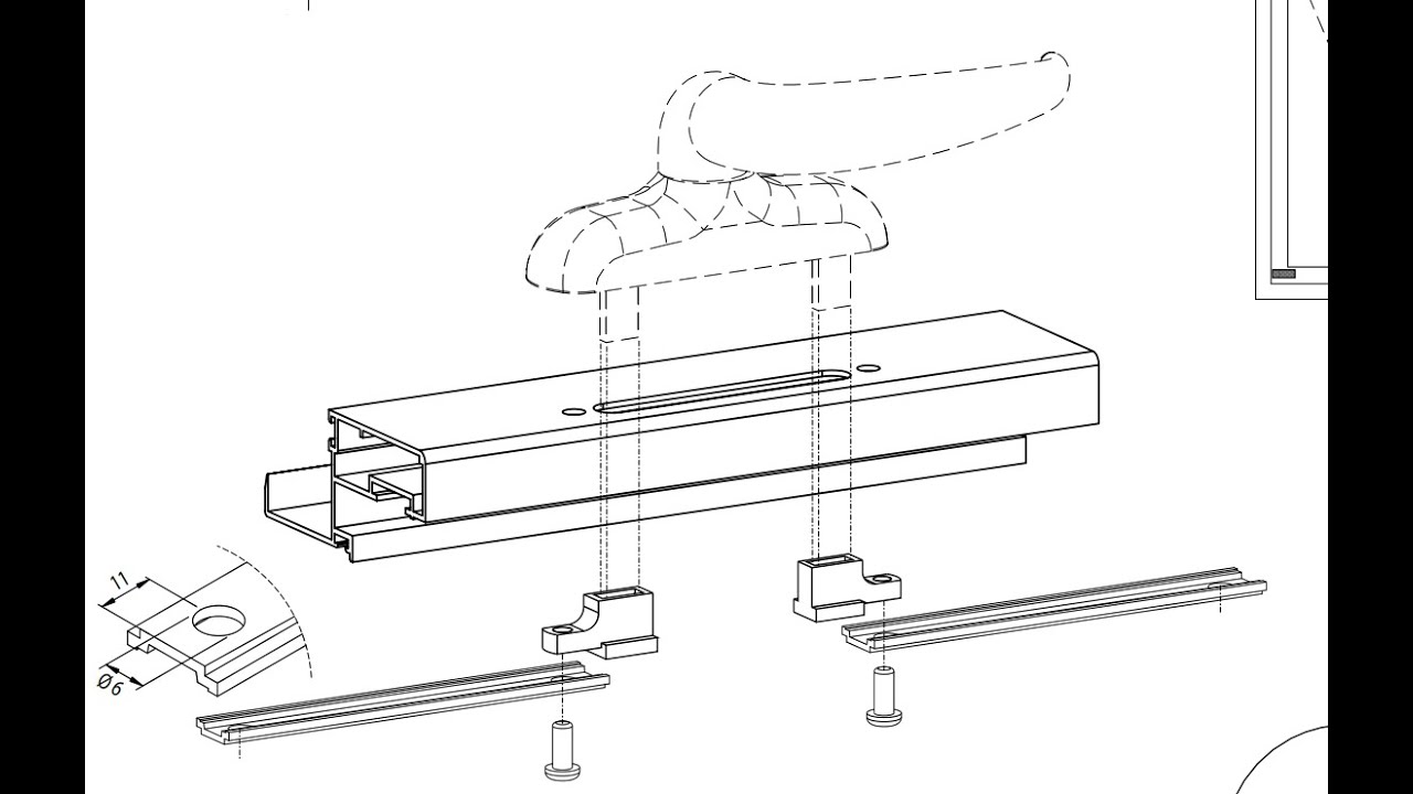 Handle fixing from bottom with curtain wall device Type 1