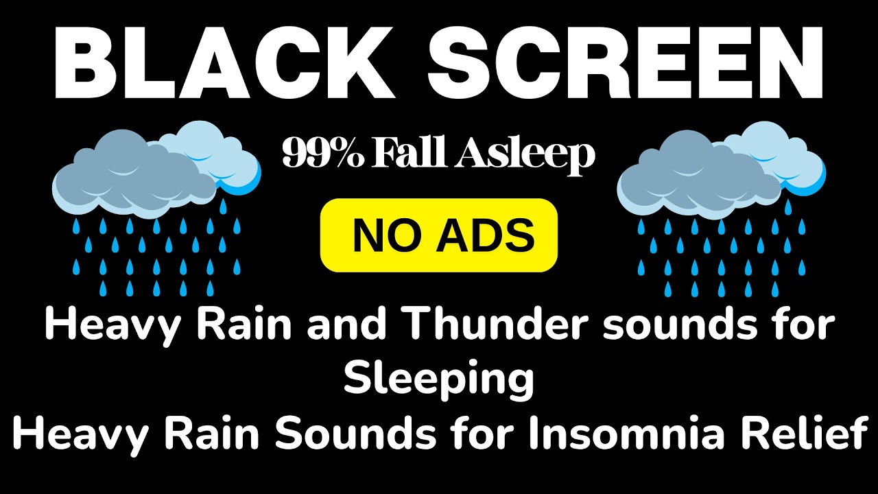 Heavy Rain and Thunder Sounds for Sleeping - Black Screen | Calm Thunderstorm for Focus