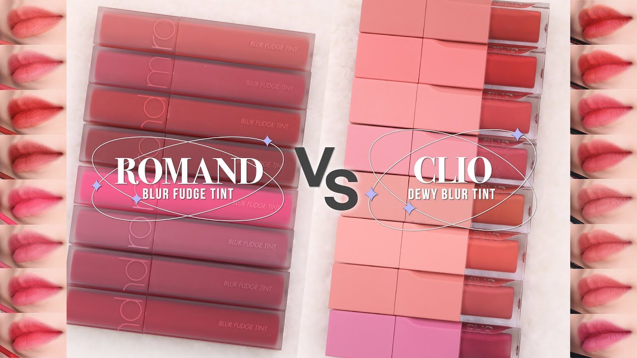 롬앤 블러퍼지틴트 VS 클리오 듀이블러틴트❣️𝗡𝗘𝗪 블러틴트 뭐가달라? 전색상 꼼꼼 리얼비교! 웜톤&쿨톤 퍼스널컬러 추천ㅣ롬앤 틴트ㅣ클리오 틴트