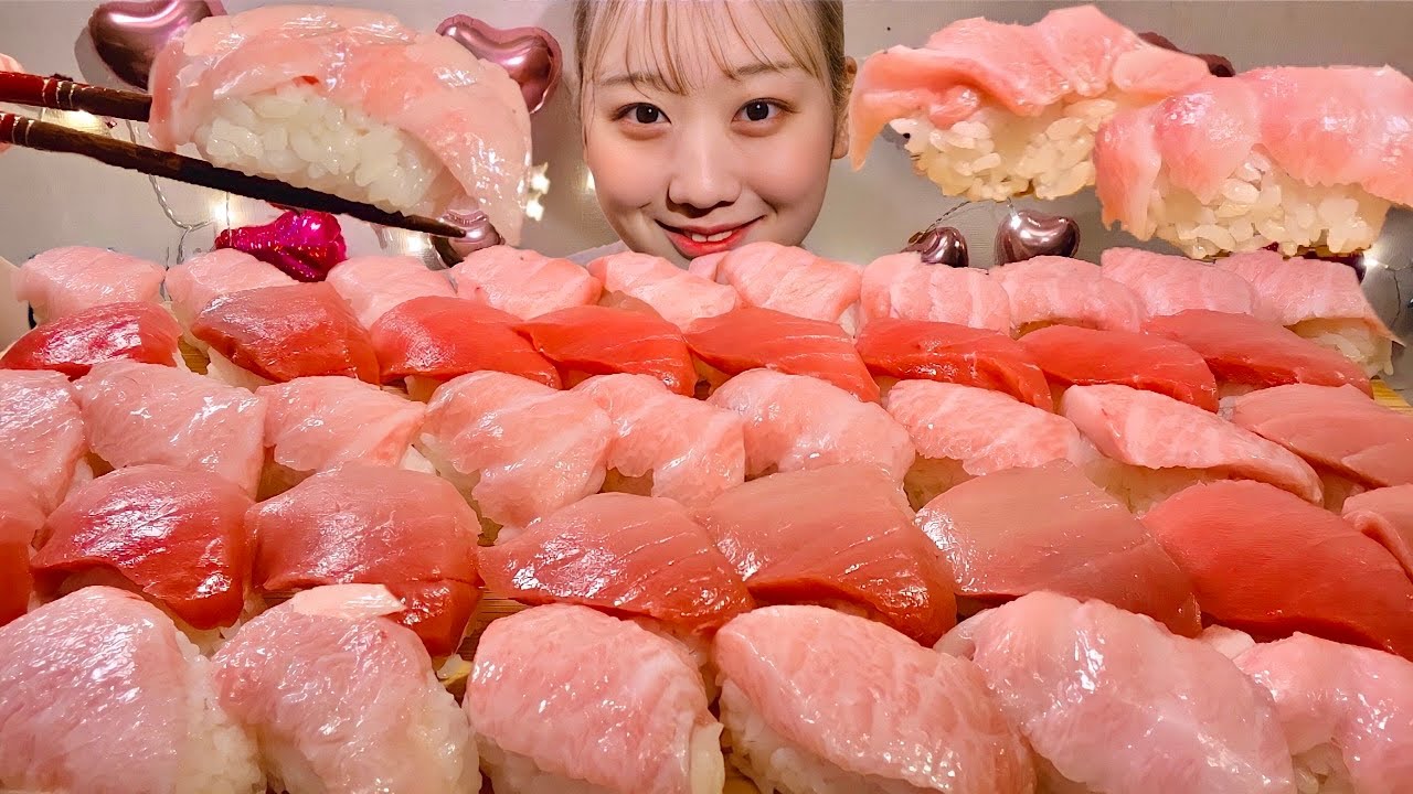 ASMR жирный тунец суши【русские субтитры】【Mukbang/ Eating Sounds】