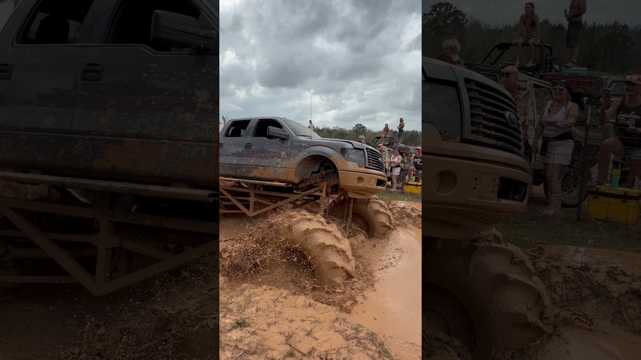Worlds WIDEST F150 destroys bounty hole😳 #viral #wheelsinmud #offroad #youtubeshorts #f150 #texas