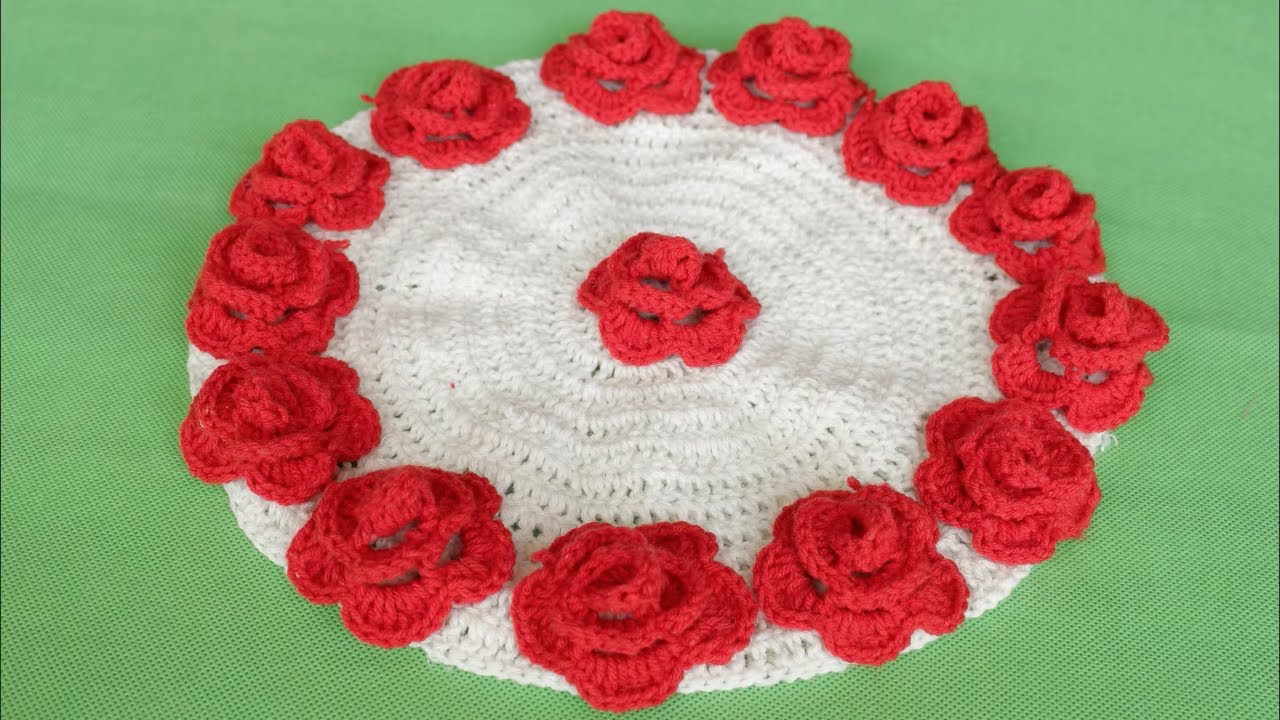 Red Rose WOW !!! Woolen Rumal Making || Rumal Design || Woolen Crafts || Table Mat | Thalpos