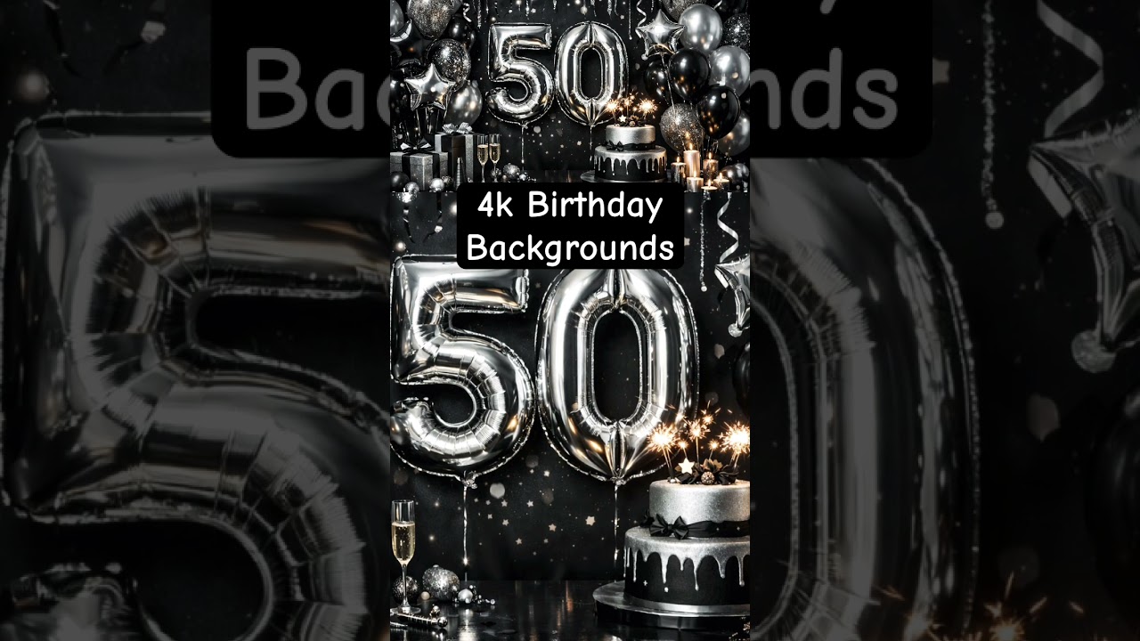 50th birthday party background with black and silver theme for smart tv ultra 4k