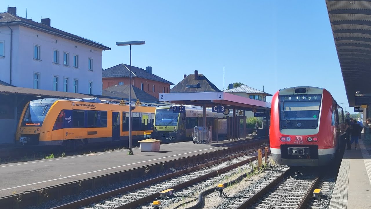 DB BR 218, DB BR 294, DB BR 612, Agilis VT 650, Oberpfalzbahn VT 1648 Züge in Marktredwitz NMR