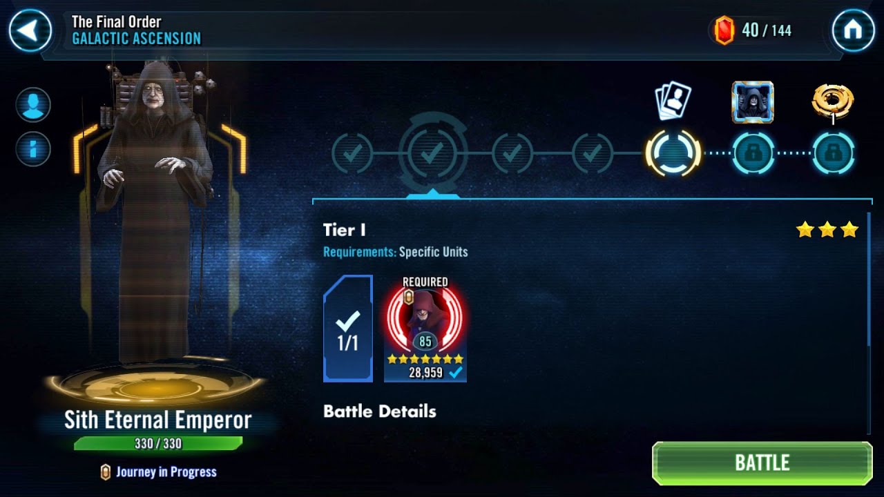 Sith Eternal Emperor Tiers 1-3 Guide + Relic 7 Unlock