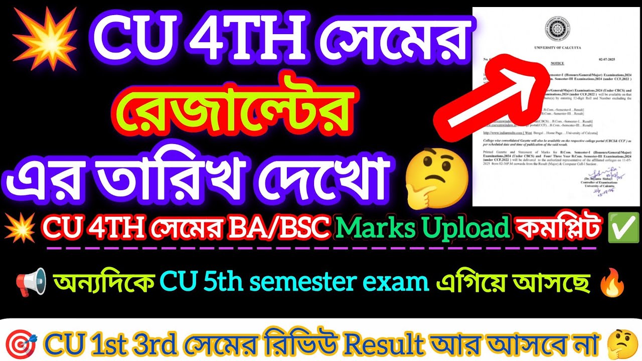 CU 4th Sem Result date 2025 | Cu Sem 4 Result Publish date 2025 | 1st 3rd 6th sem review result date