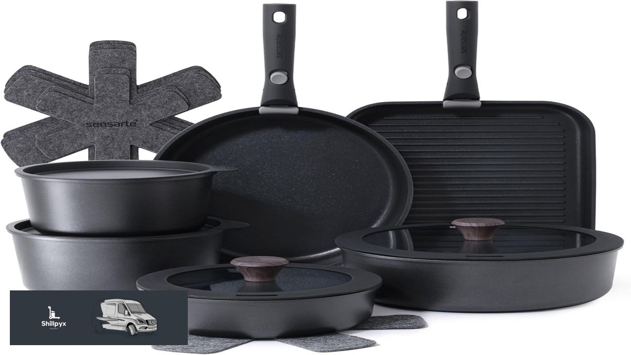 SENSARTE 17 Piece Pots and Pans Set Nonstick Detachable Handle Cookware Set