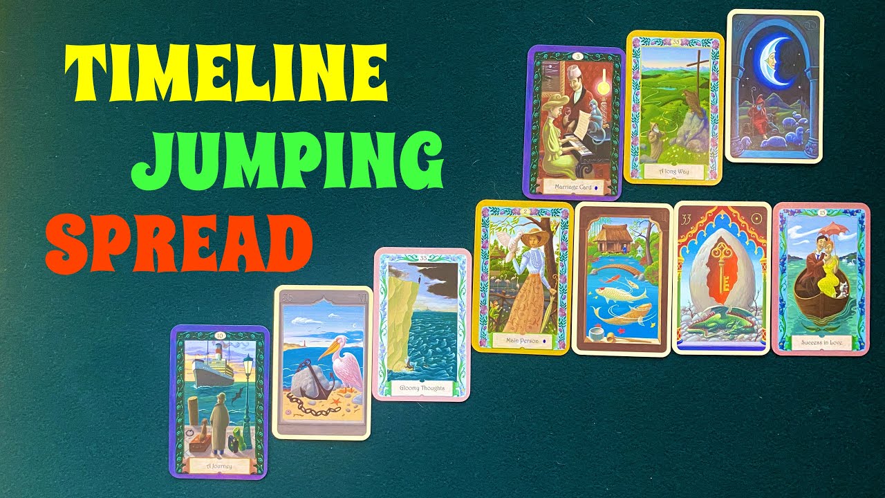 TIMELINE JUMPING SPREAD FOR LENORMAND, KIPPER, SIBILLA, TAROT, ORACLE CARDS.