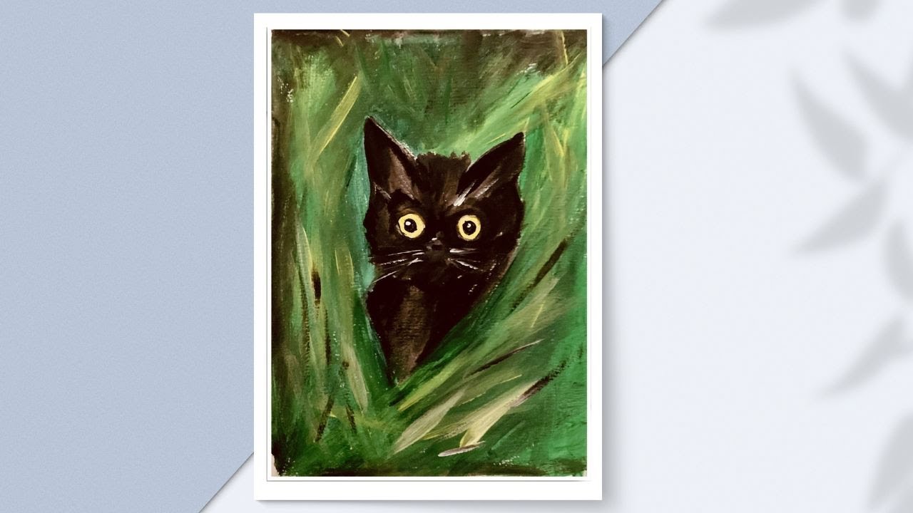 How to Paint a Cat Peeking Through Bushes | Easy Acrylic Animal Tutorial #drawing