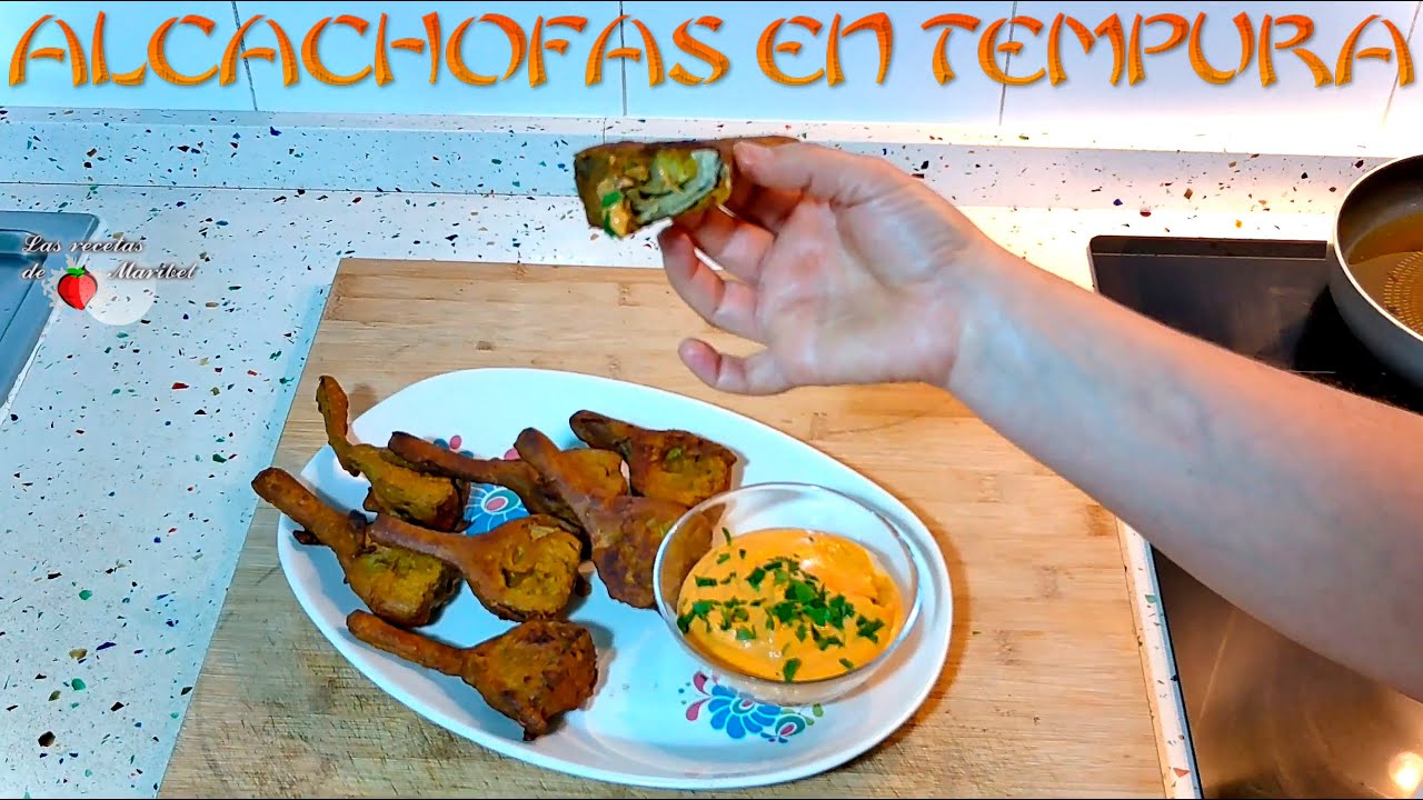 Alcachofas en Tempura en Salsa Romesco