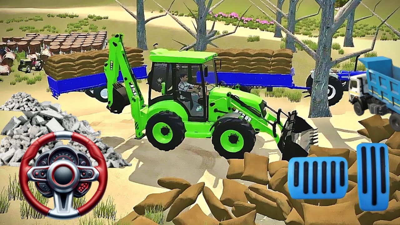😍Drive JCB And Unloading Stone From Truck In Game🏗💥#dumper #tractor #jcb #truck #gameplay