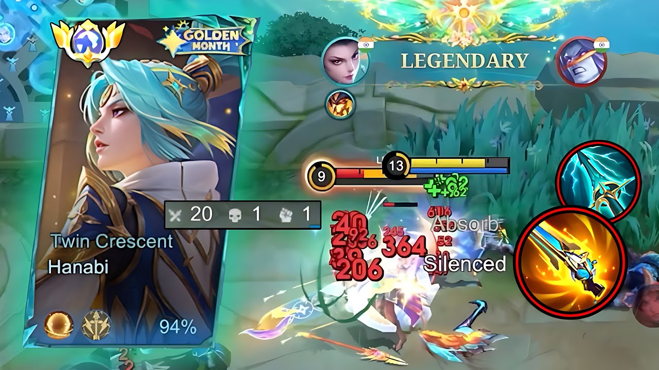 Hanabi Unstoppable Gameplay - Twin crescent GOLDEN MONTH SKIN - Build top 1 global Hanabi ~ MLBB
