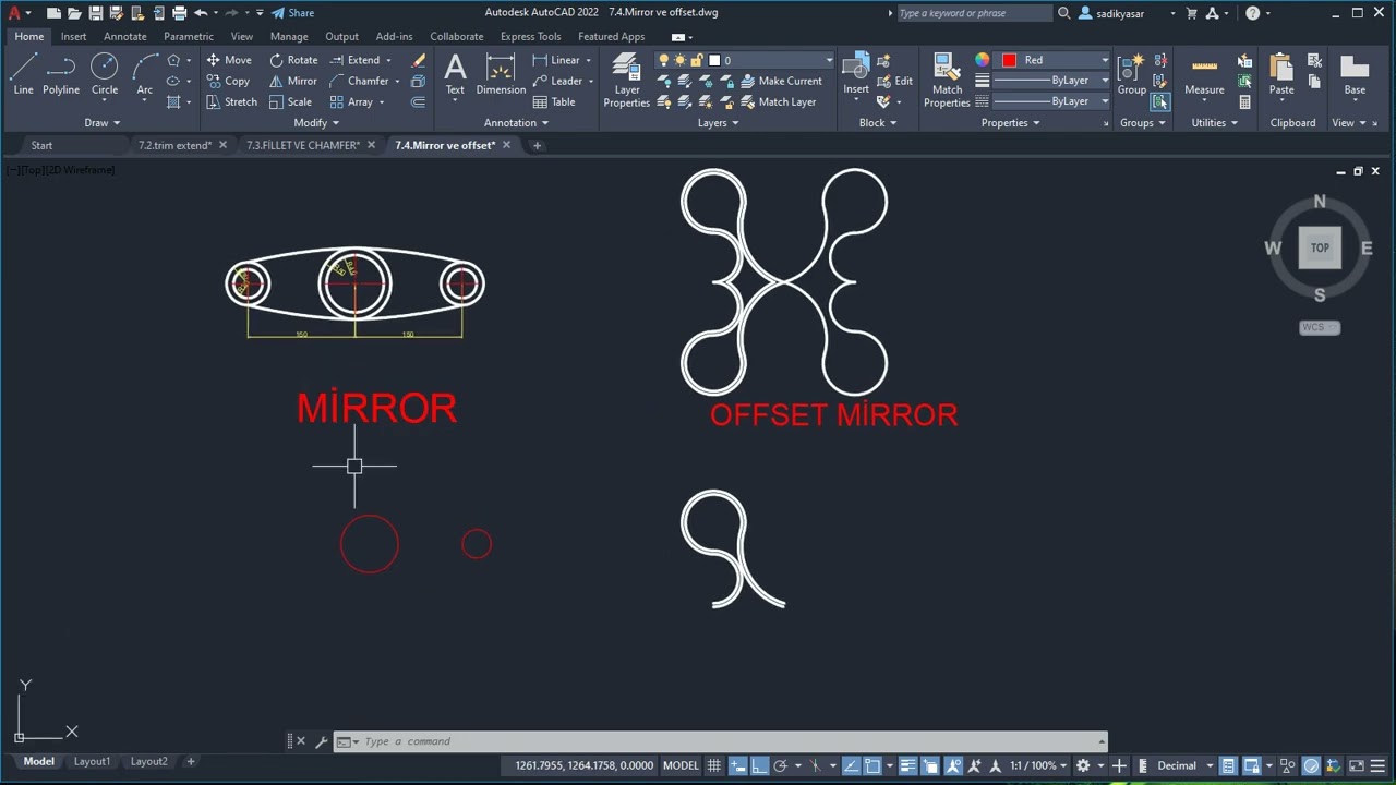AutoCAD mirror ve offset komutları-7.bölüm-4.ders
