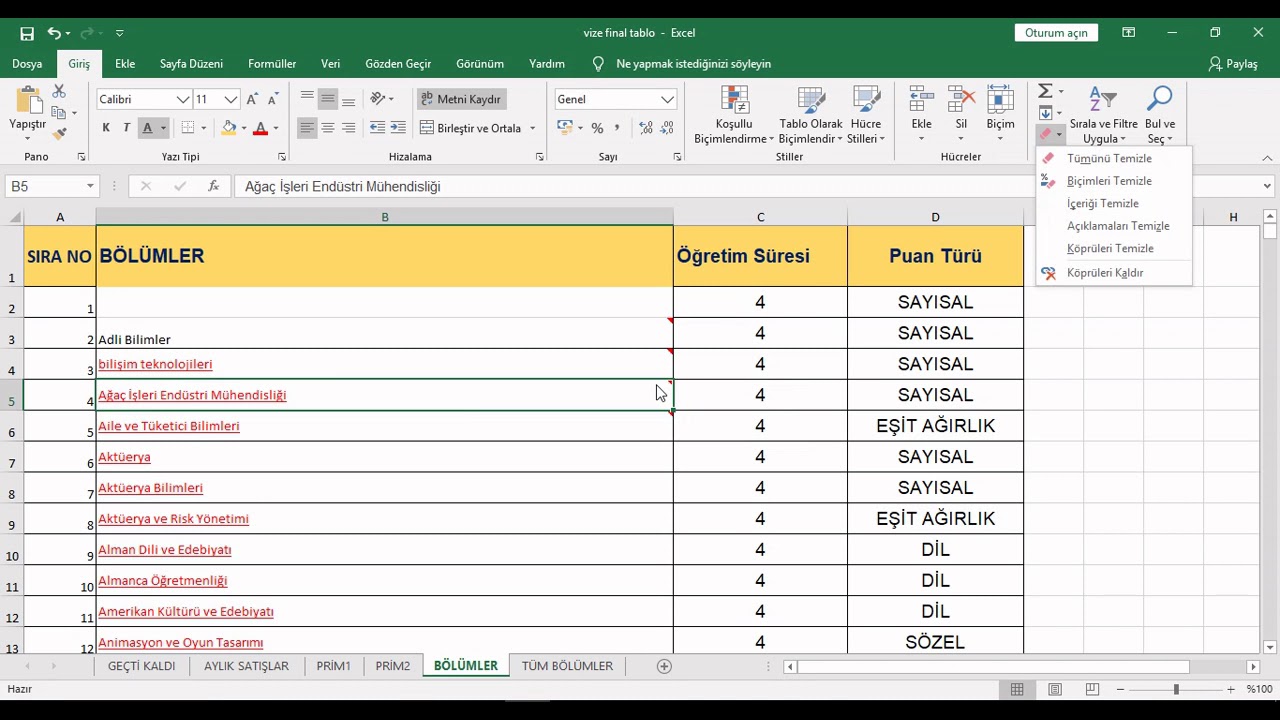 MS Excel'de H&uuml;cre Bi&ccedil;imleri, K&ouml;pr&uuml;leri ve A&ccedil;ıklamalarını Nasıl Temizlerim